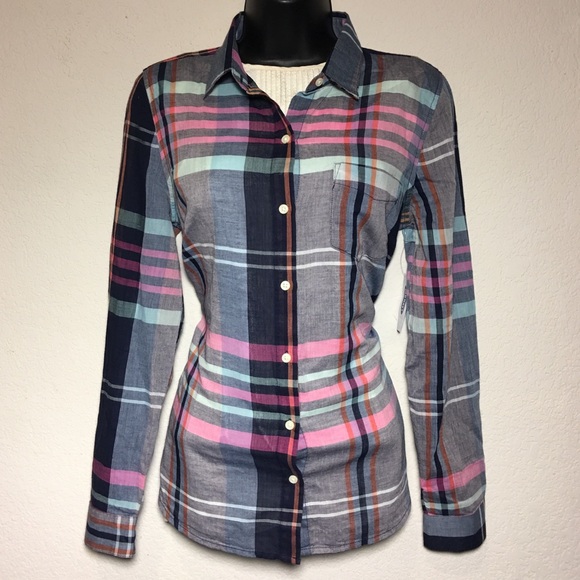 OLD NAVY Classic Semi-Sheer Plaid Shirt XS/XXL - Picture 2 of 6